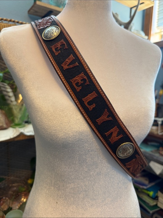 Hand Crafted Accessories - Is your name EVELYN? you’re in luck! Rare Custom Hand Tooled leather belt silver
